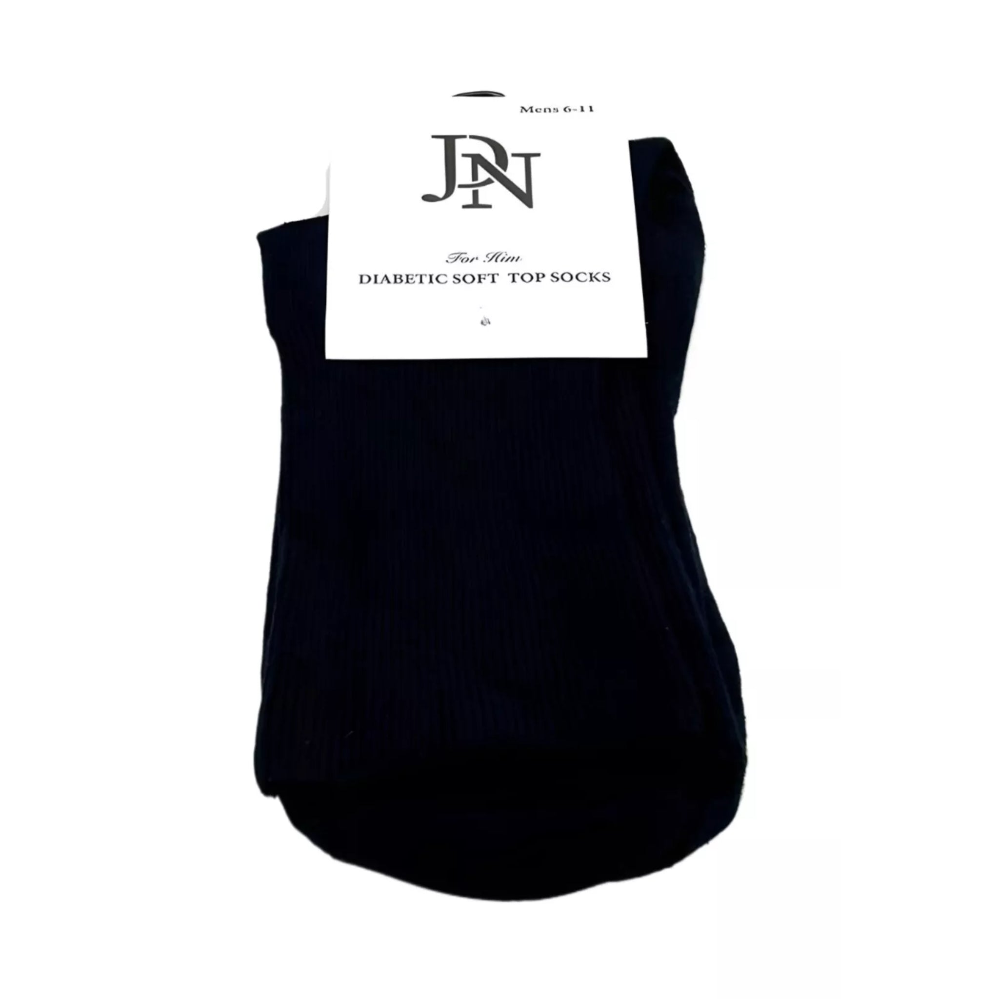 Mens JDN branded navy diabetic socks with non-elastic soft top for comfort and circulation support